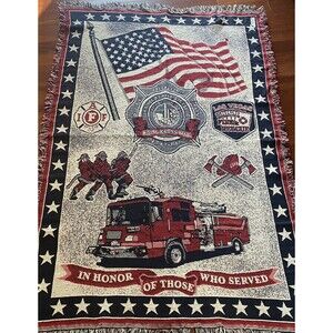 Fire & Rescue Wall Tapestry Throw Blanket Las Vegas Firefighters Truck USA Flag